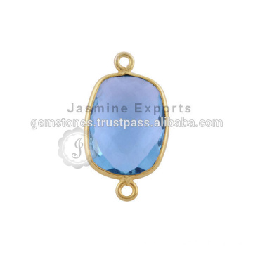 Handmade Blue Quartz Vermeil Gemstone Bezel Connectors Natural Gold Plated Bezel Gemstones Connectors